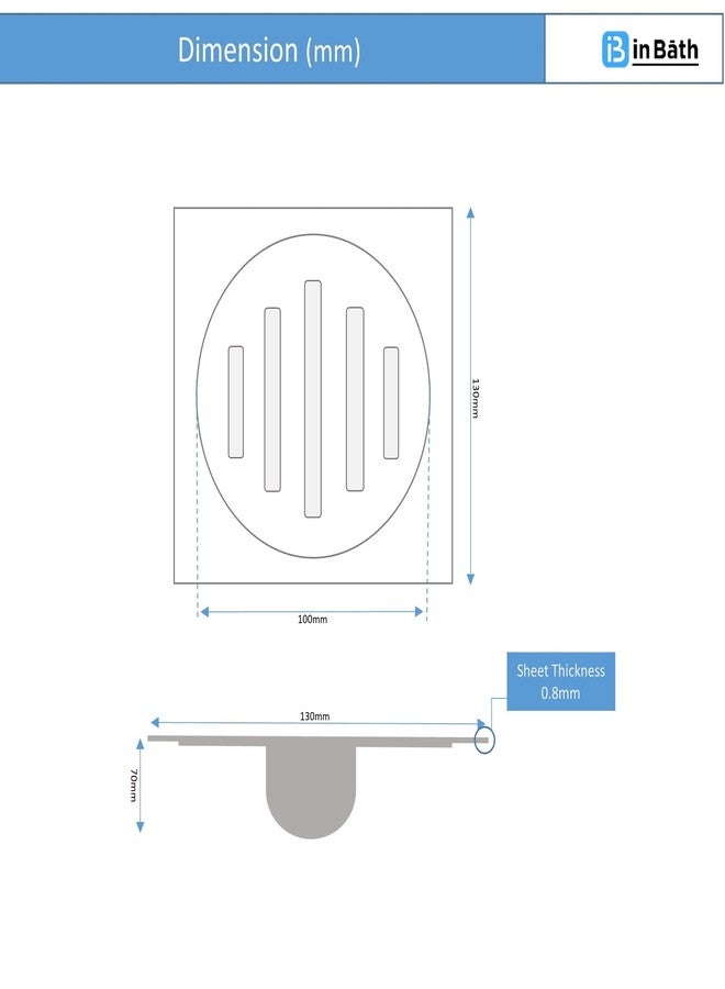 InBāth Floor Drainer/Grating Flat Cut Square with Cockroach Trap| Stainless Steel 304 Grade | 5 x 5 inches (ELES-055 C) - Image 3